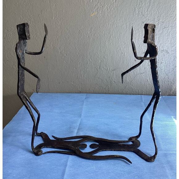 Vintage wrought iron walking man and shadow MCM bookends - Picture 2 of 4